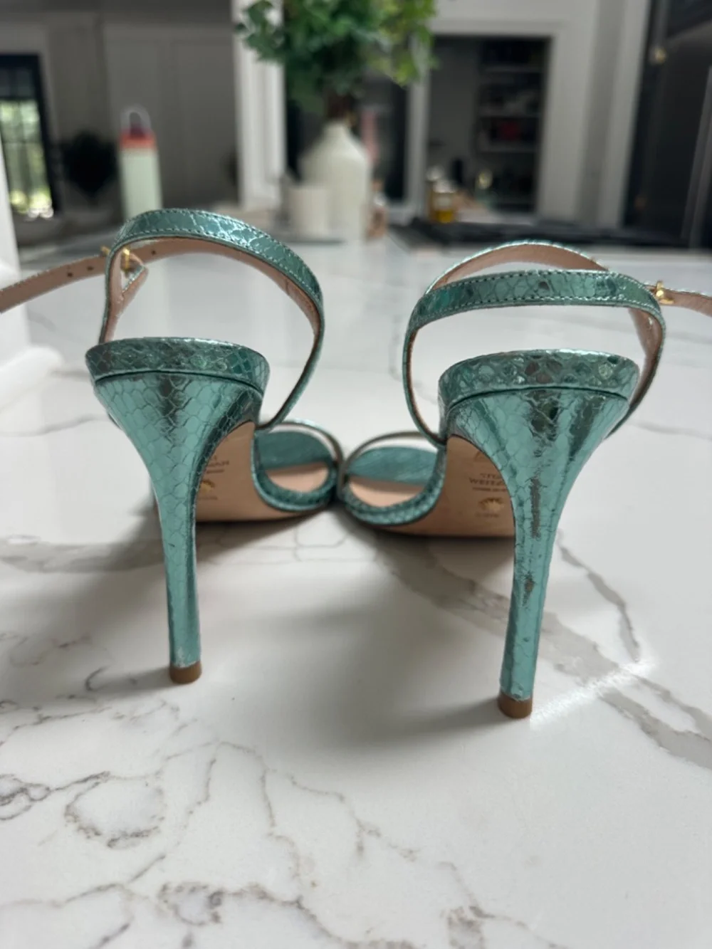 Stuart Weitzman Blue Metallic Sandal Heels Sz 6